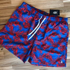 NWT Men’s Swimsuit Swim Trunks - Floral - Hawaiian - Large - Red Blue Brand New!